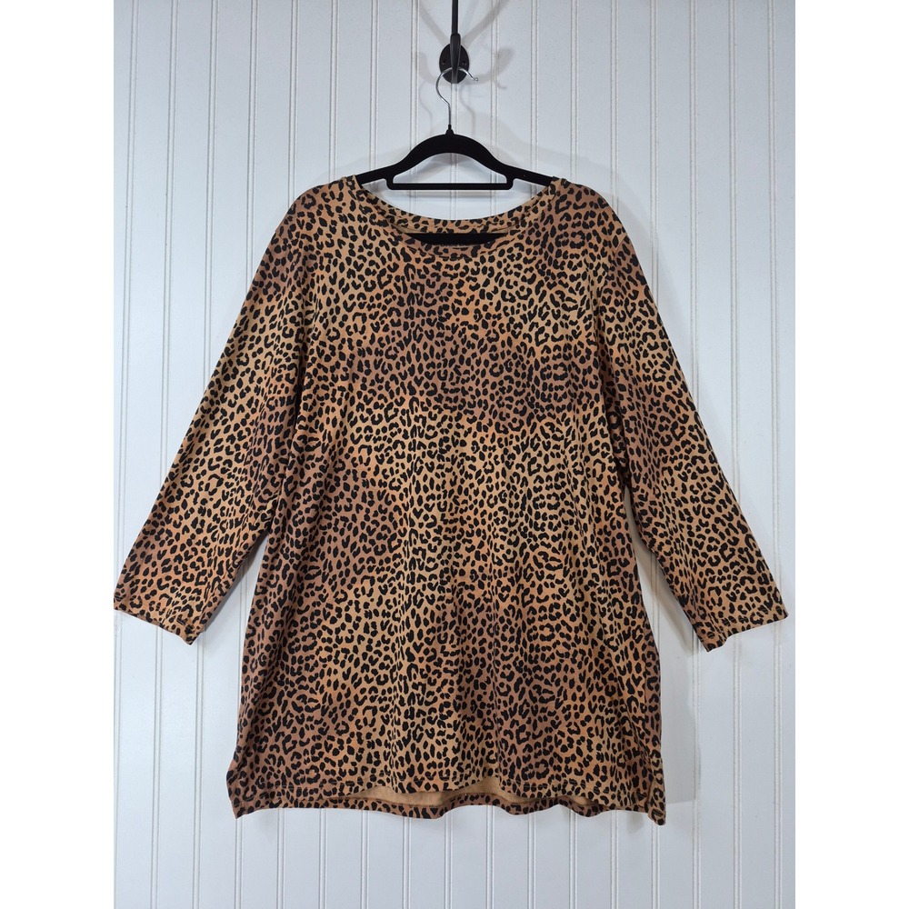 Lands End Leopard Print 100% Supima Cotton Tunic Top Large 14-16 Brown Black
